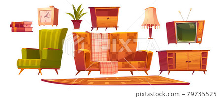 Retro old living room furniture and stuff set Retro old living room furniture and stuff set 79735525