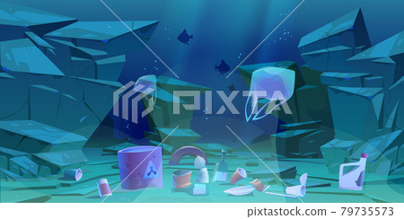 Plastic garbage on ocean bottom trash on sea floor Plastic garbage on ocean bottom trash on sea floor 79735573
