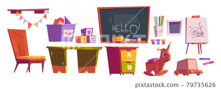 Kids playroom or school furniture and equipment Kids playroom or school furniture and equipment 79735626