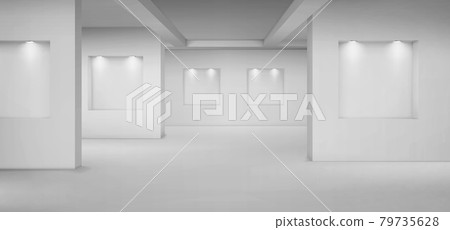 Empty gallery with empty niches with spotlights Empty gallery with empty niches with spotlights 79735628