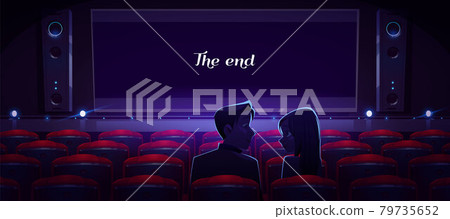 Loving couple in movie theater, man and woman love 79735652