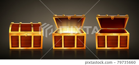 Wooden treasure chest with open and closed lid Wooden treasure chest with open and closed lid 79735660
