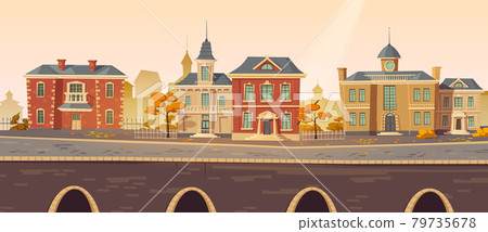 Vintage city autumn street with european buildings 79735678
