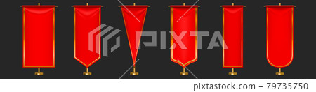Red pennant flags different shapes on gold pillar Red pennant flags different shapes on gold pillar 79735750
