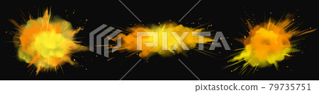 Powder Holi paints orange, gold, yellow explosions Powder Holi paints orange, gold, yellow explosions 79735751