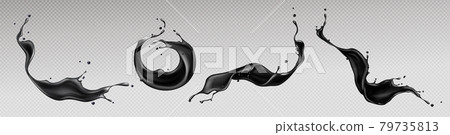 Black liquid splashes, swirl and waves with drops Black liquid splashes, swirl and waves with drops 79735813