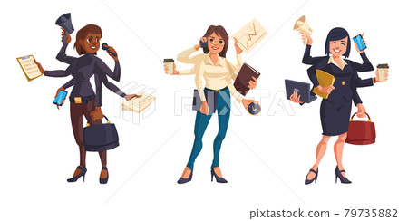 Multitasking business women with many hands 79735882