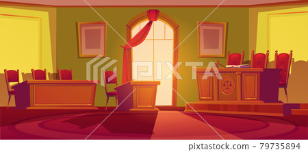 Courtroom empty interior desk with scales or gavel Courtroom empty interior desk with scales or gavel 79735894