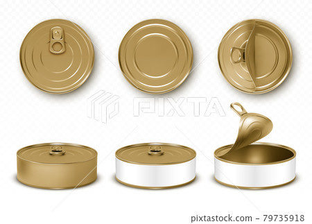Gold tin cans, fish or pet food with pull ring set 79735918
