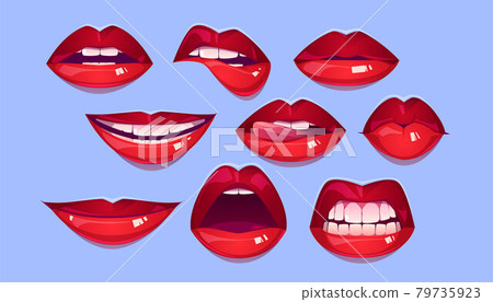 Female red lips, sexy woman mouth with smile, kiss Female red lips, sexy woman mouth with smile, kiss 79735923