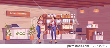 Woman in eco cosmetic store assistant and customer Woman in eco cosmetic store assistant and customer 79735937