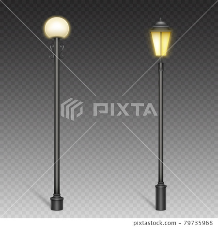 Vintage street lights, lampposts on steel poles 79735968