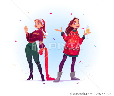 Women in sweaters celebrate Christmas 79735992