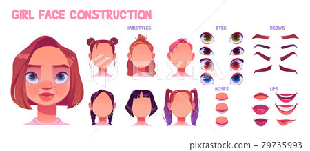 Girl face construction, avatar creation with parts 79735993