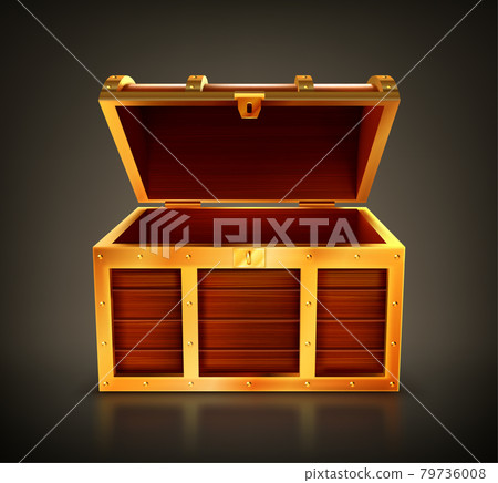 Treasure chest, empty wooden box, open casket 79736008
