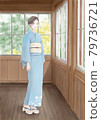 插圖素材：夏季和服女性、室內木結構建築 79736721
