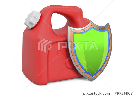Plastic jerrycan with shield, 3D rendering Plastic jerrycan with shield, 3D rendering 79736908
