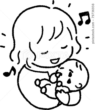 一個年輕女子用搖籃曲安慰哭泣的嬰兒的插圖 79736938