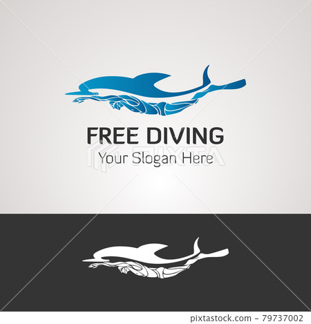 Free diver and dolphin. Freediving logo vector illustration Free diver and dolphin. Freediving logo vector illustration 79737002