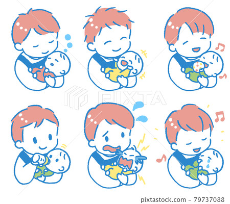 Illustration set of a young man wearing an apron holding a baby 79737088