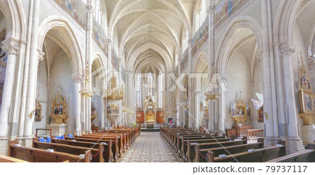 Beautiful interior of Church of the Sacred Heart of Jesus (Herz Jesu Kirche), designed in the Neogothic style and the largest church in Graz, Styria region, Austria Beautiful interior of Church of the Sacred Heart of Jesus (Herz Jesu Kirche), designed in the Neogothic style and the largest church in Graz, Styria region, Austria 79737117