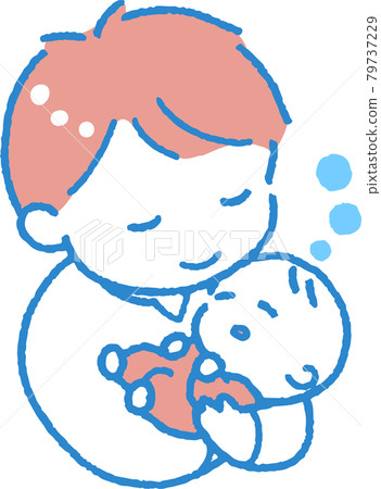 Illustration of a young man holding a baby sleeping comfortably 79737229
