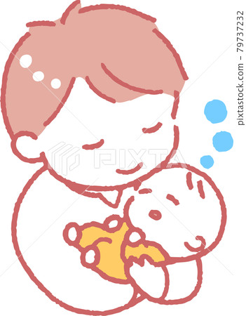 Illustration of a young man holding a baby sleeping comfortably Illustration of a young man holding a baby sleeping comfortably 79737232