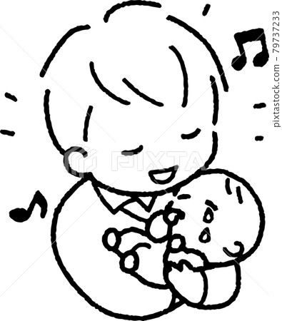 Illustration of a young man comforting a crying baby with a lullaby 79737233