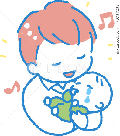 一個年輕人用搖籃曲安慰哭泣的嬰兒的插圖 一個年輕人用搖籃曲安慰哭泣的嬰兒的插圖 79737235