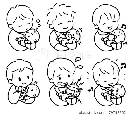 Illustration set of a young man holding a baby 79737262