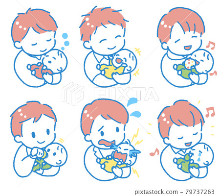 Illustration set of a young man holding a baby Illustration set of a young man holding a baby 79737263