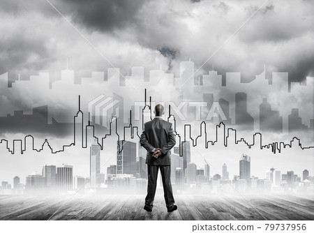 Motivation and inspiration concept with modern cityscape and bus Motivation and inspiration concept with modern cityscape and bus 79737956