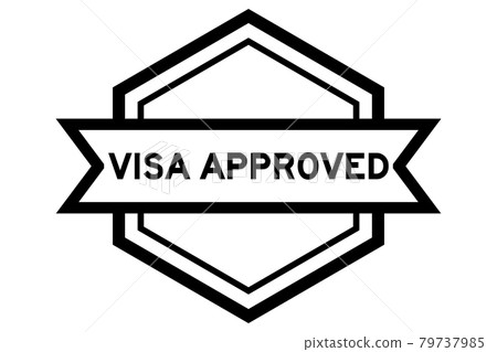 Vintage hexagon label banner with word visa approved in black color on white background 79737985