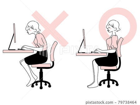 Good posture and bad posture set of working women - Stock Illustration  [79738464] - PIXTA