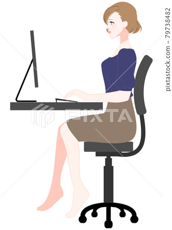 A woman who uses a computer with her legs dangling - Stock Illustration ...