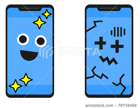 Illustration of a new smartphone and a dirty and broken smartphone 79738488