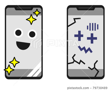 Illustration of a new smartphone and a dirty and broken smartphone 79738489