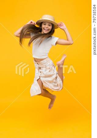 happy barefoot child jump. carefree childhood happiness 79738584