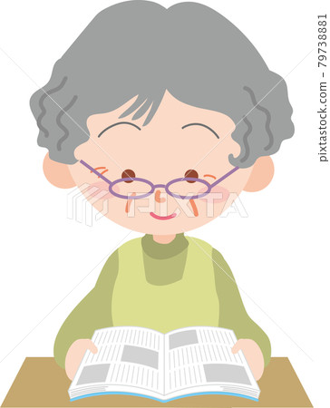Elderly woman reading a magazine 79738881