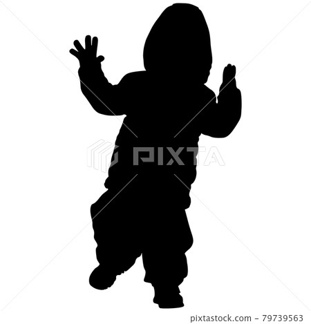 Black silhouette of little girl in winter clothes 79739563