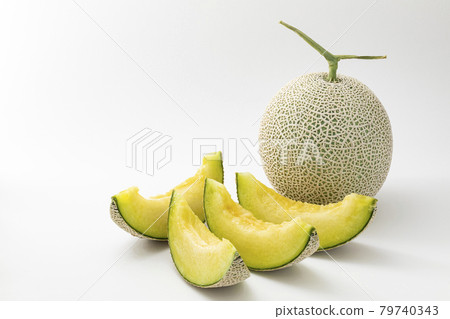 Earl melon with calyx and cut white background Earl melon with calyx and cut white background 79740343