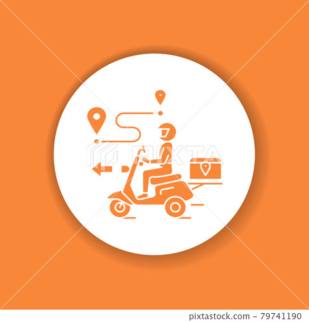 Courier delivery glyph icon. Man rides motorcycle. Express shipping. Sign for web page, app. Courier delivery glyph icon. Man rides motorcycle. Express shipping. Sign for web page, app. 79741190