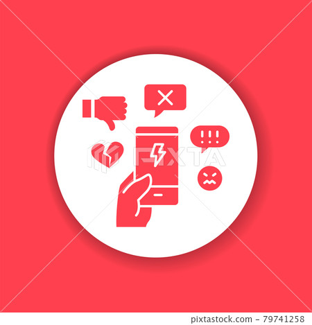 Cyberbullying victim hand holding smartphone black glyph icon. Abuse, internet, hate concept. Social media insult. Sign for web page, mobile app Cyberbullying victim hand holding smartphone black glyph icon. Abuse, internet, hate concept. Social media insult. Sign for web page, mobile app 79741258