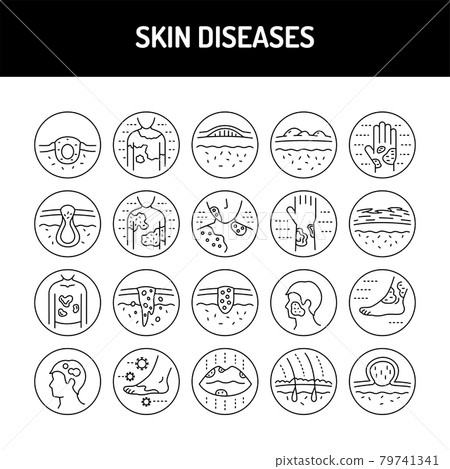 Skin diseases line icons set. Isolated vector... - Stock Illustration ...