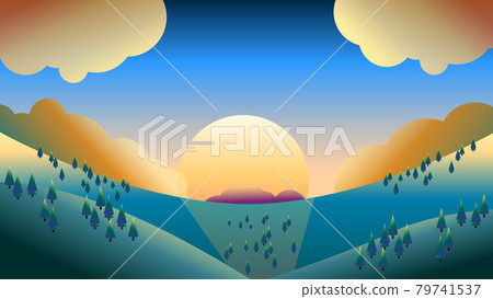 光照在美麗的天然森林上的插圖,日出/日落 光照在美麗的天然森林上的插圖,日出/日落 79741537