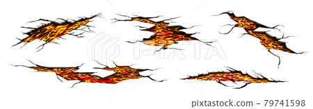 Lava in ground cracks, volcano magma glow texture 79741598