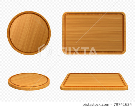 Wooden pizza and cutting boards top or front view 79741624