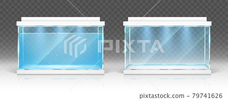Glass aquarium with water and empty terrarium 79741626