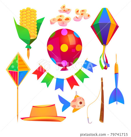 Festa Junina party cartoon elements, vector set 79741715