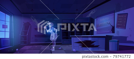 Woman ghost in old abandoned bakery shop at night 79741772